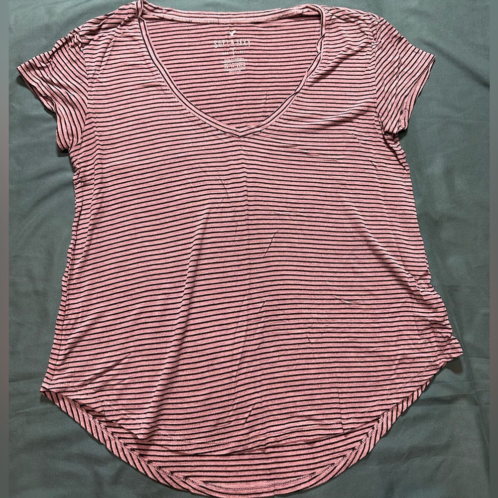 American Eagle soft and sexy, pink/black striped short sleeved t-shirt, Sz XS